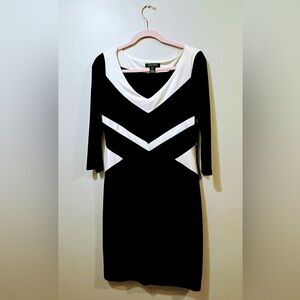 Lauren Ralph Lauren Navy Blue and White Long Sleeve Dress Size 10